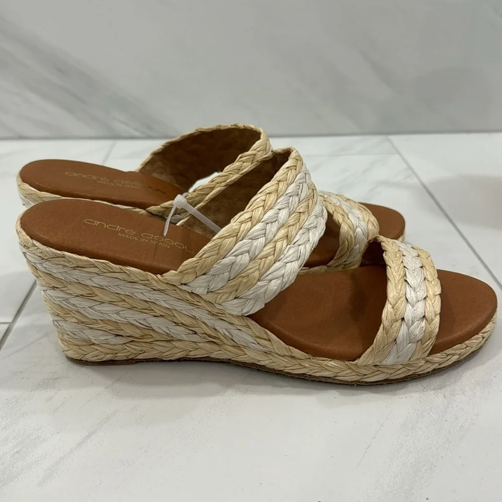 NEW! André Assous Nolita Raffia Wedge Slide Sandal - Size 40